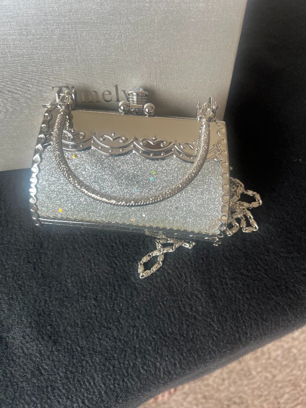 VTG metal silver tone Sparkle Bling Purse, small with box.  Timely brand